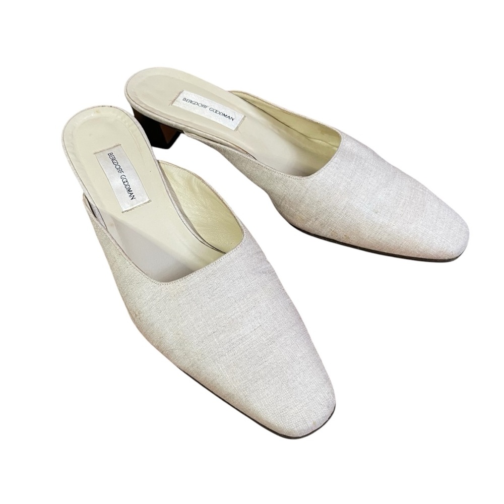 Bergdorf Goodman Beige Tweed colored slip-on heels. Size‎ 8